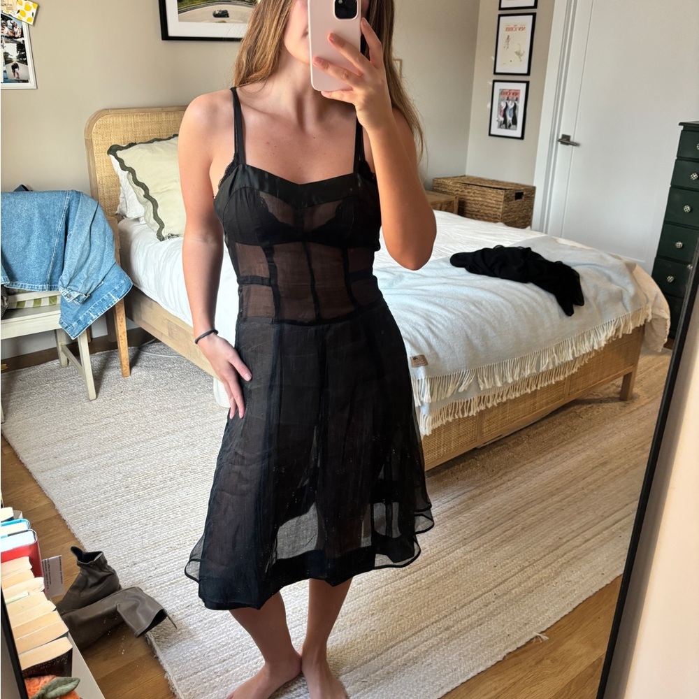 Dries Van Noten Sheer Black Slip Dress - Picture 2 of 5